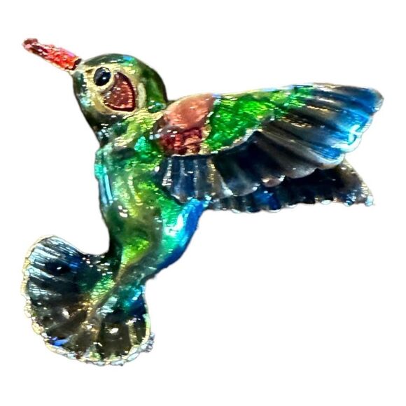 Hummingbird brooch , light weight , loaded with color , greens, blue, red, - Picture 5 of 7